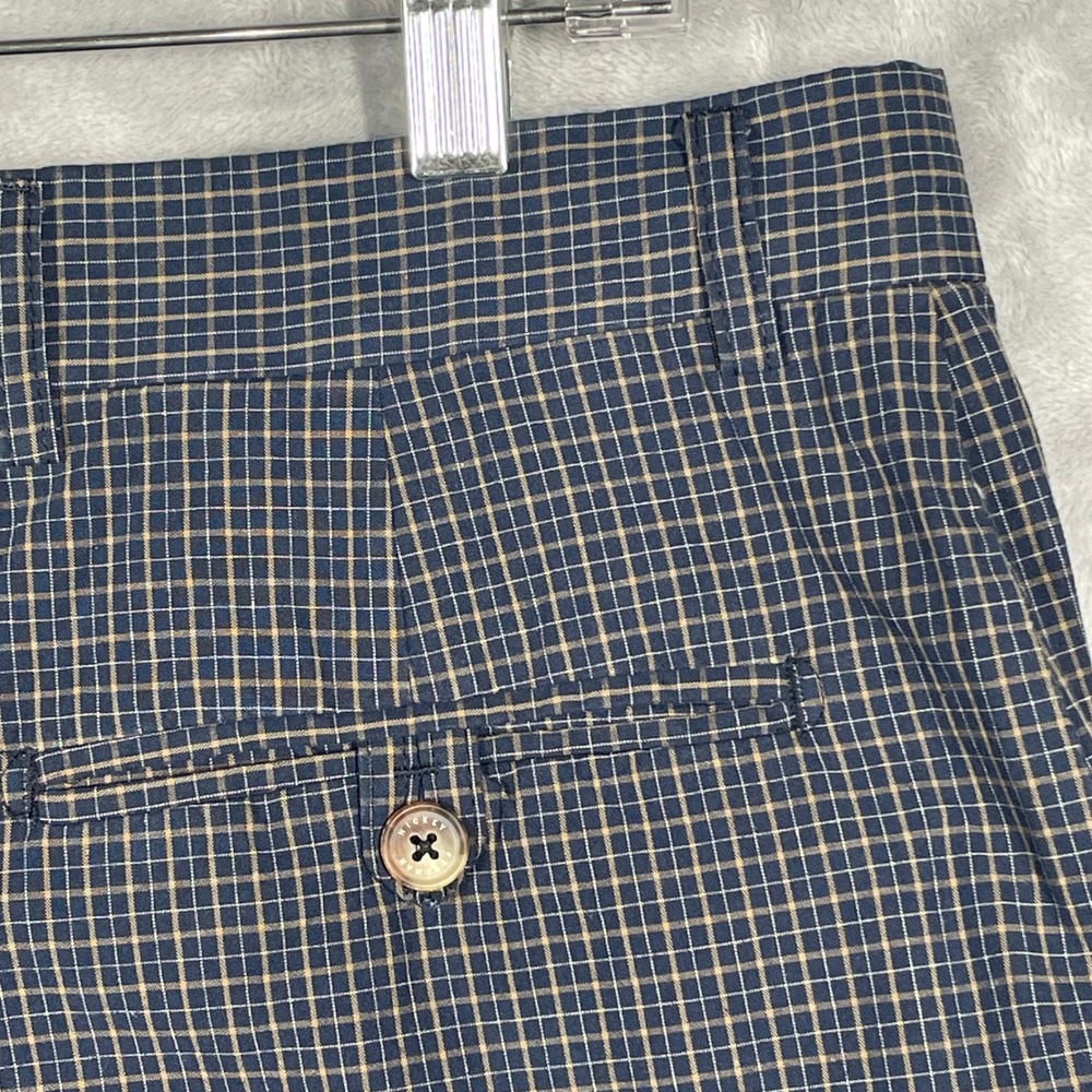 Hickey Freeman Mens Navy Blue Tan Micro Check Cotton Dress Pants Italy 34x31